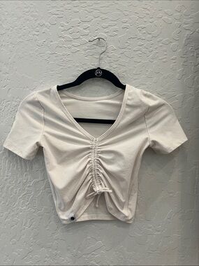 5dancewear Cream Ruched Drawstring Crop Top - youth size XL.